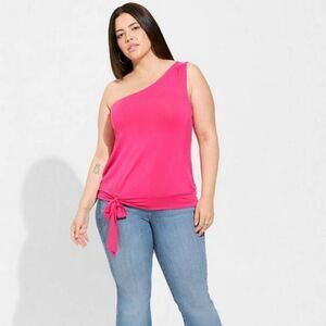 Torrid Women's Plus Size Super Soft One-Shoulder Tie-Front Crop Top, Pink